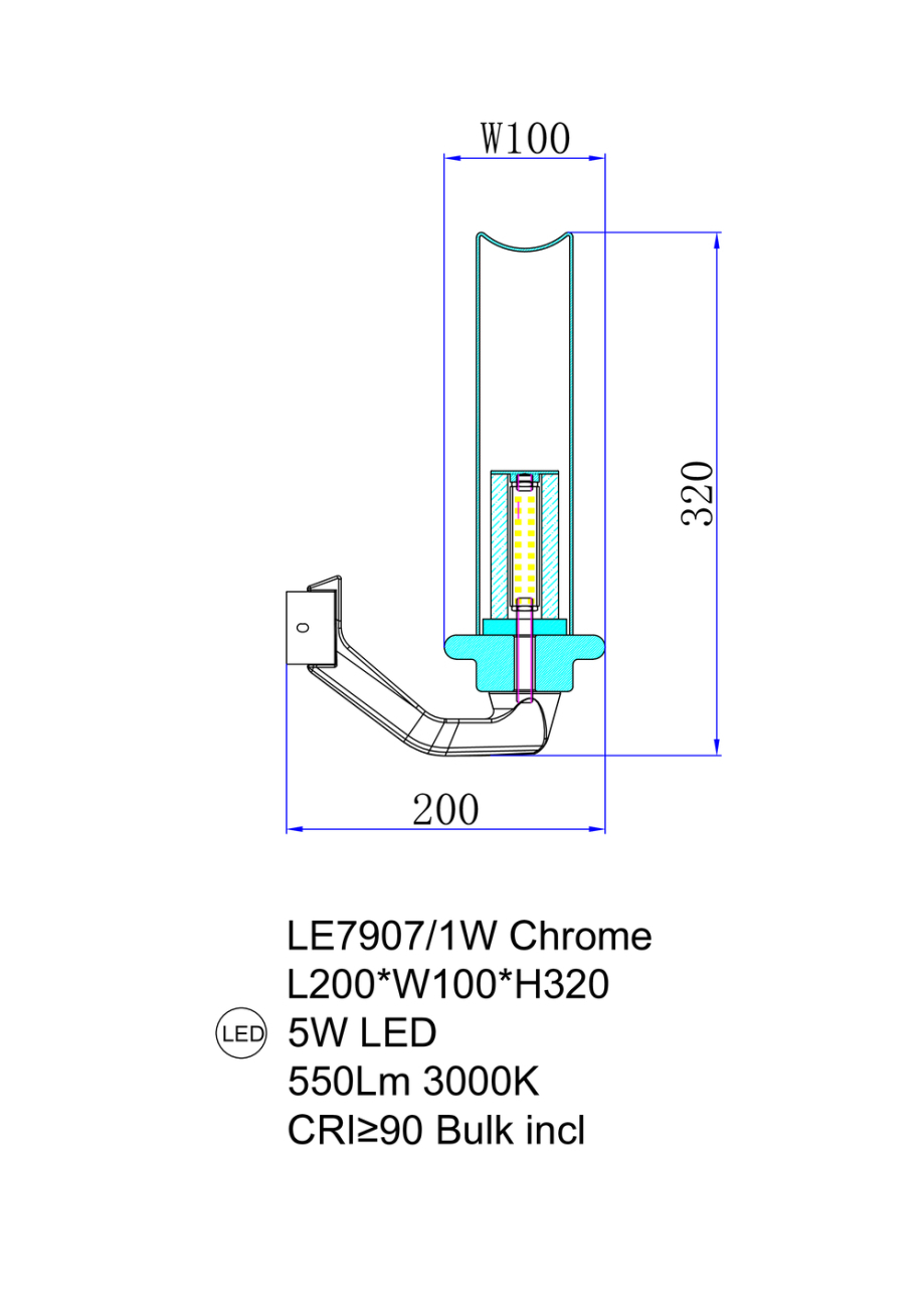 Бра alana le7907/1w chrome