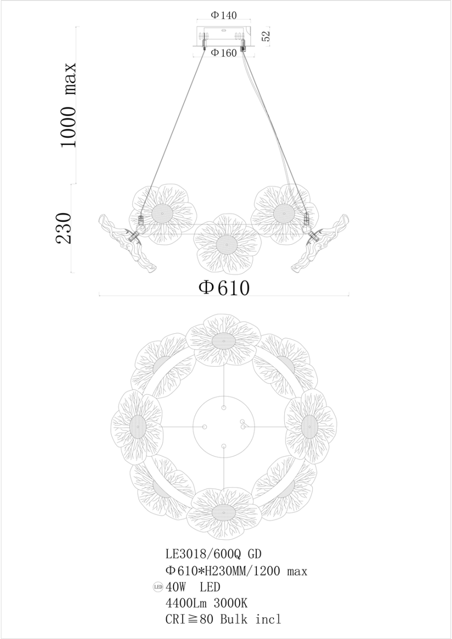 Подвесная люстра violetta le3018/600q gd