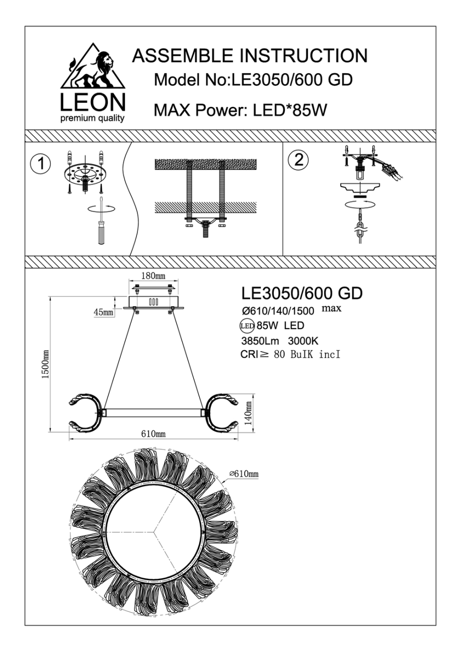 Подвесная люстра moana le3050/600 gd