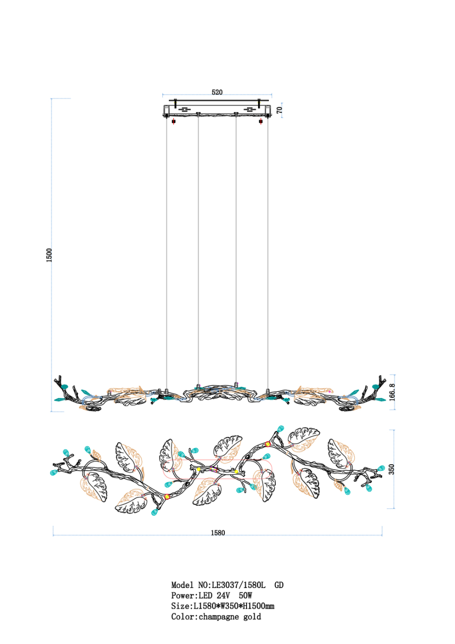 Подвесная люстра olivia le3037/1580l gd