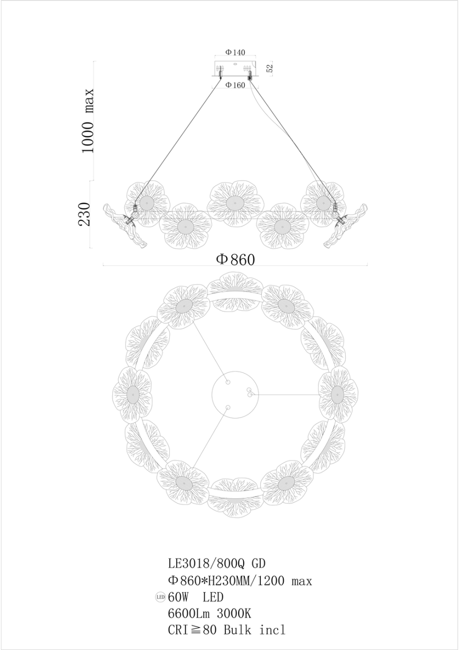 Подвесная люстра violetta le3018/800q gd