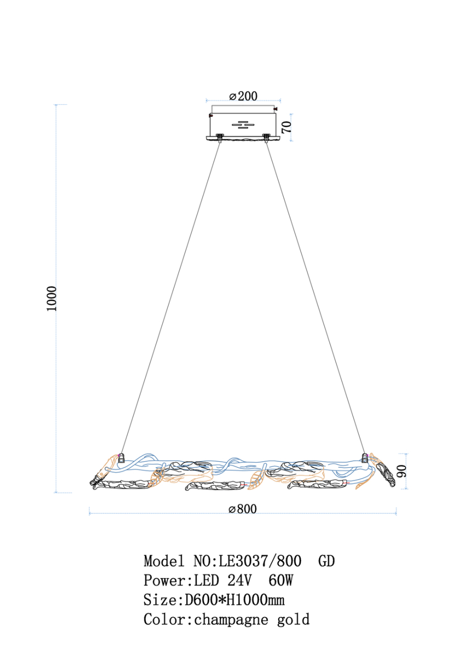 Подвесная люстра olivia le3037/800 gd