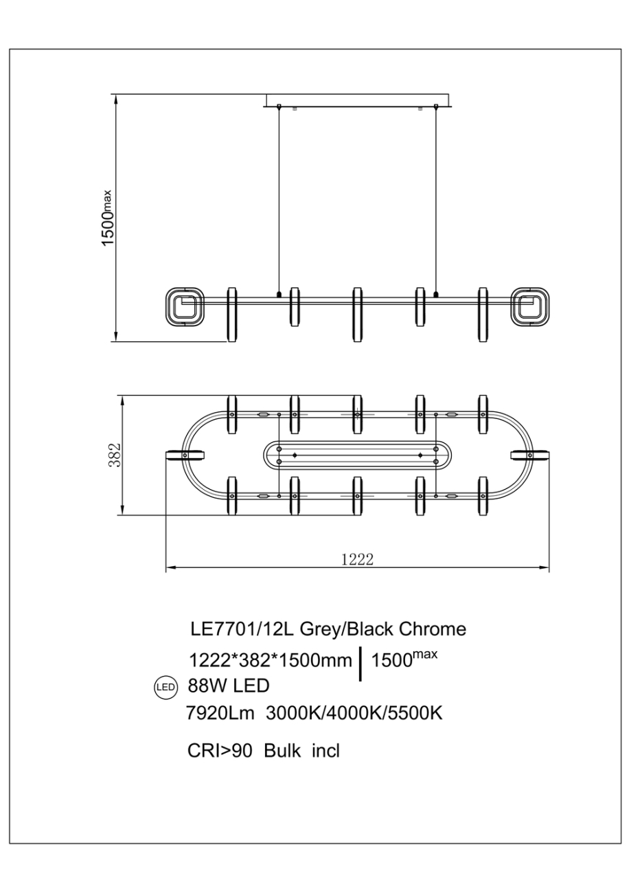 Подвесная люстра theona le7701/12l grey/black chrome