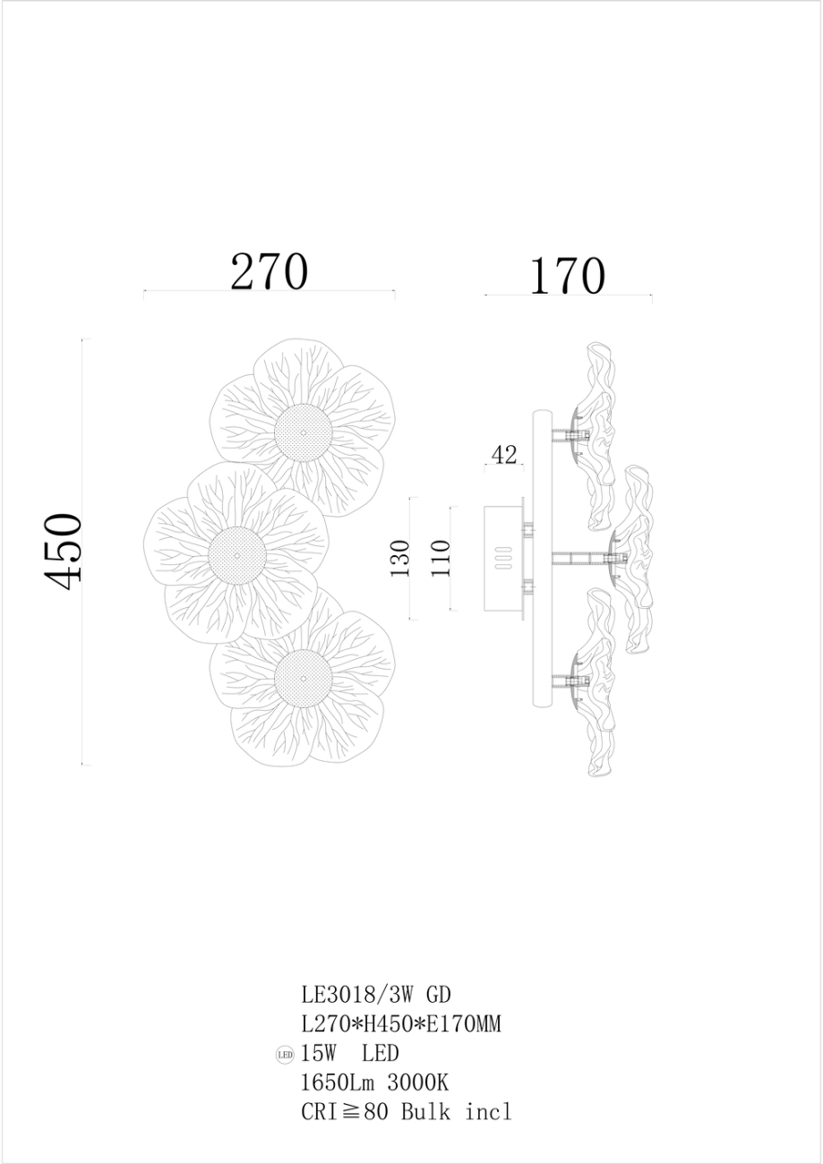 Бра violetta le3018/3w gd