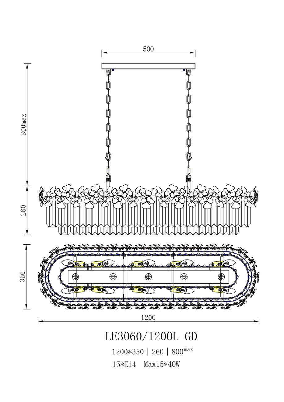 Подвесная люстра zara le3060/1200l gd