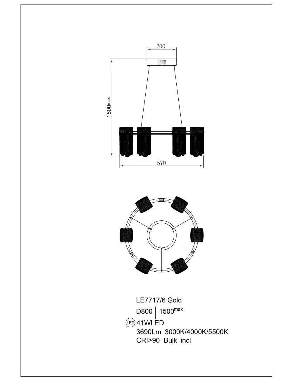 Подвесная люстра cascade le7717/6 gold