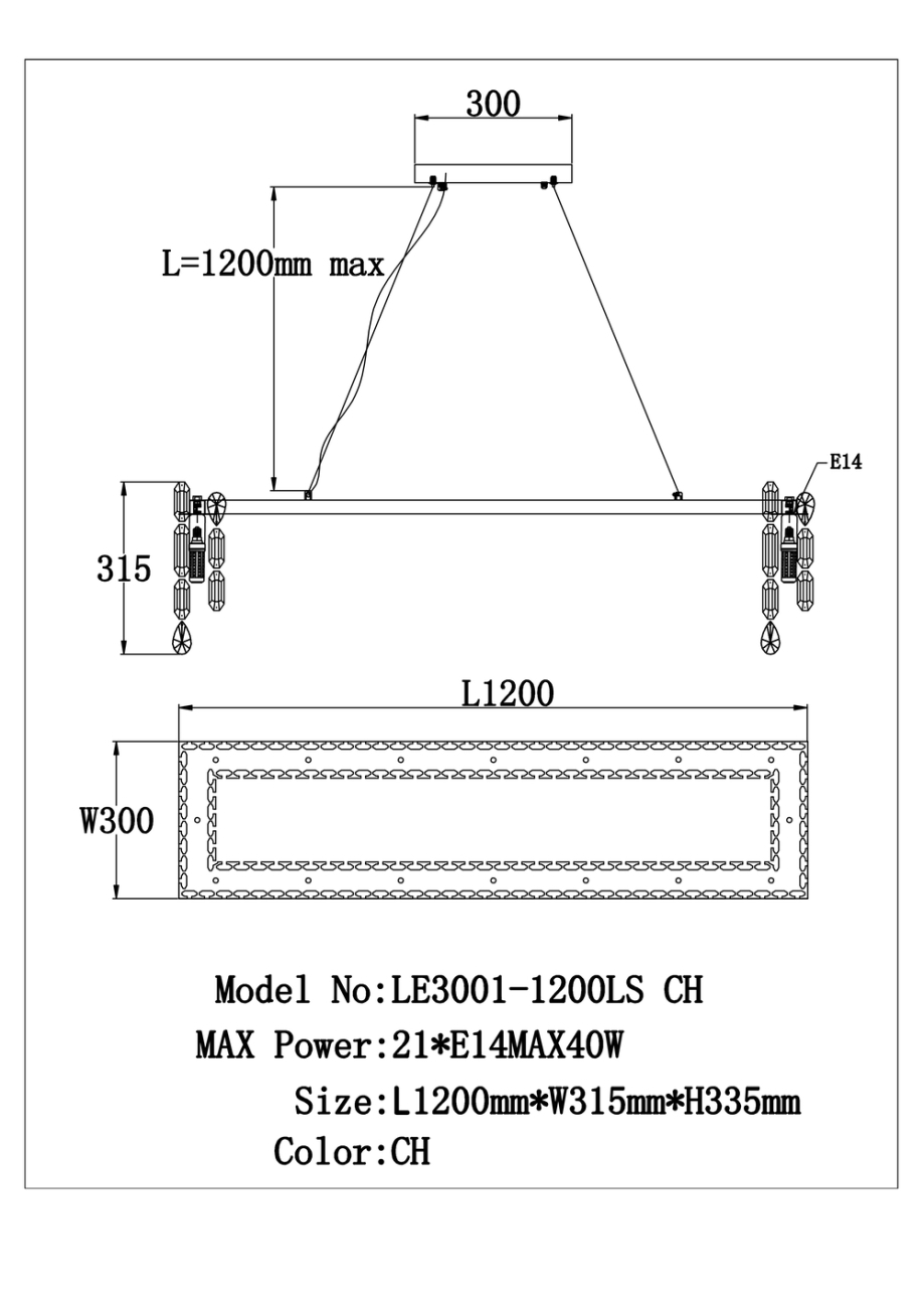 Подвесная люстра elien le3001/1200ls ch