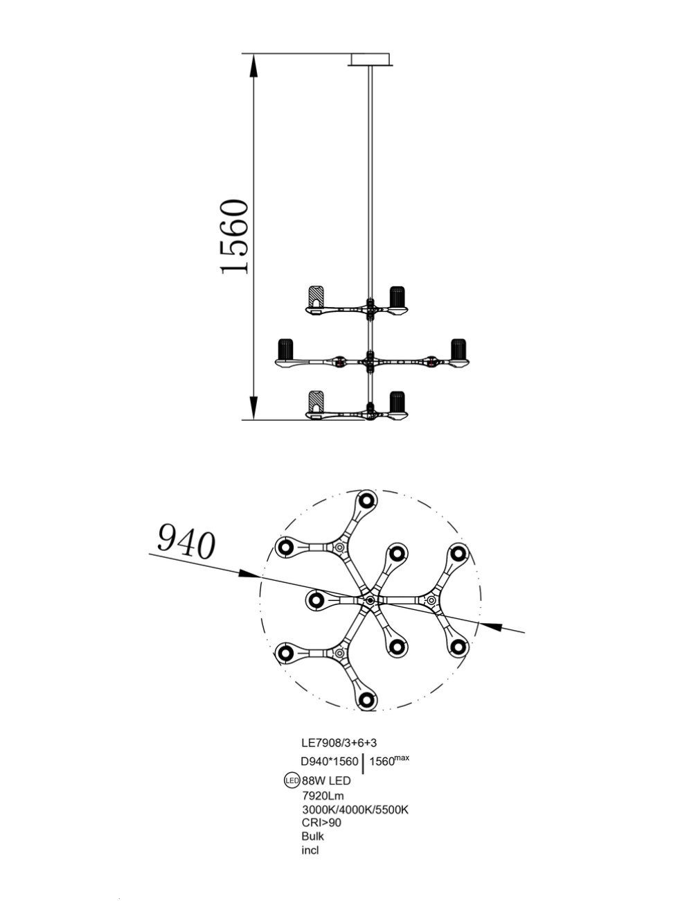 Подвесная люстра barbara le7908/3+6+3 gold