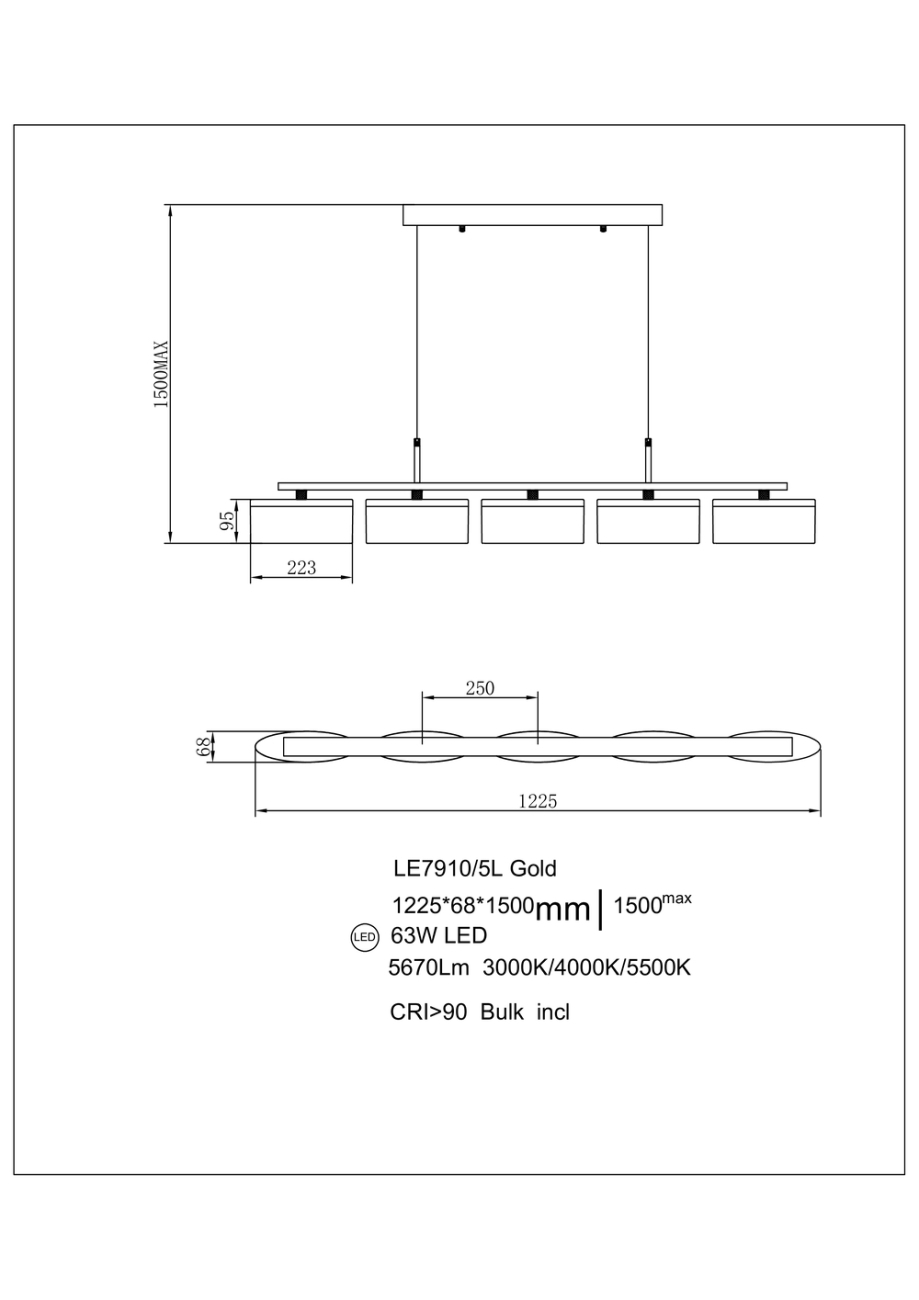 Подвесная люстра indiana le7910/5l gold