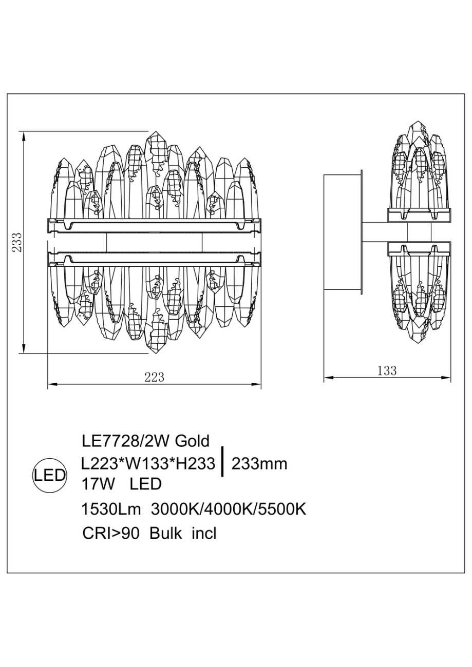 Бра lara le7728/2w gold