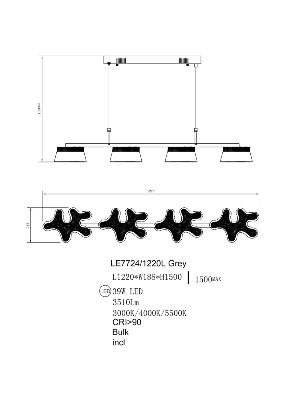 Подвесная люстра recif le7724/1220l grey
