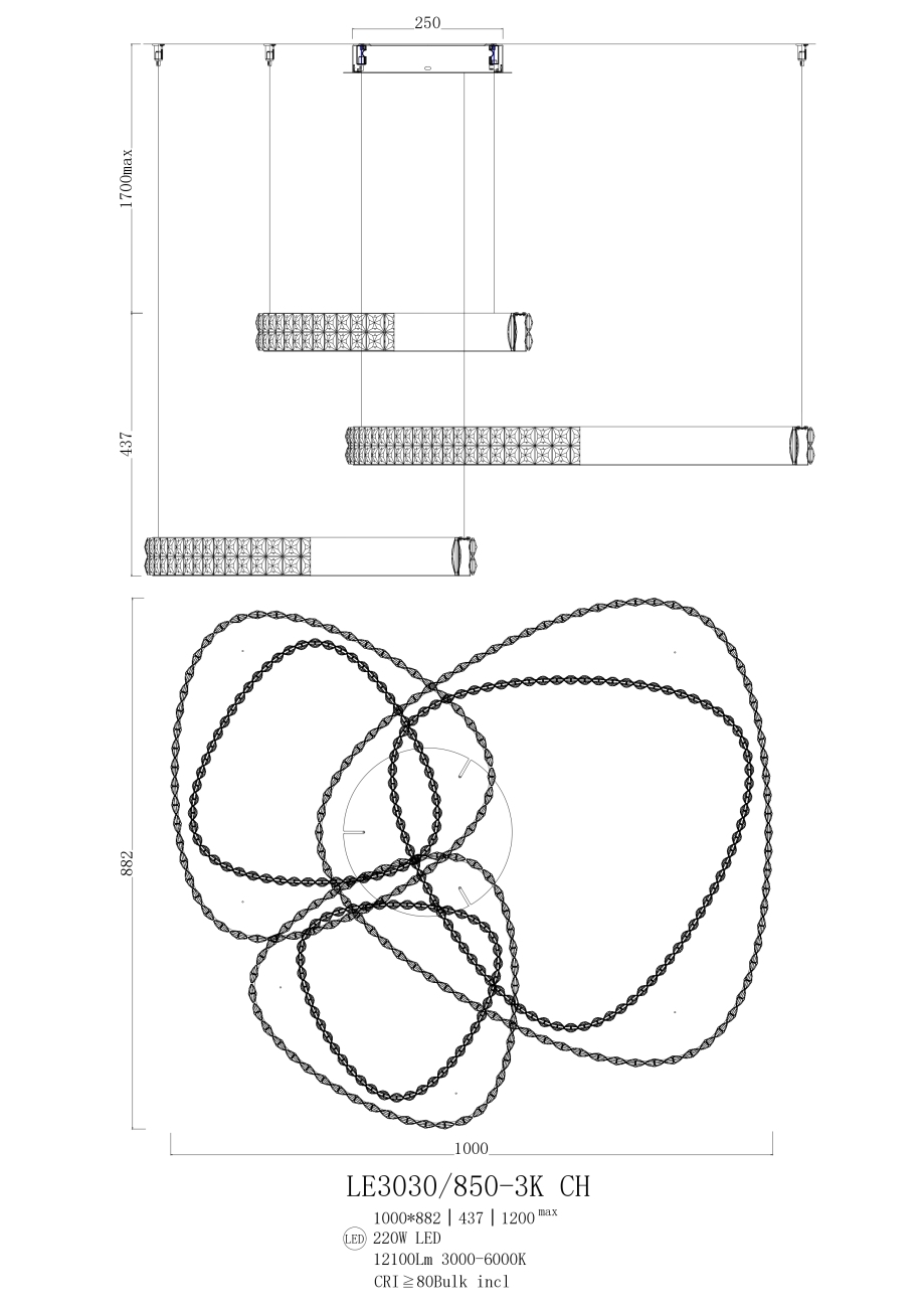 Подвесная люстра veronique le3030/850-3f ch