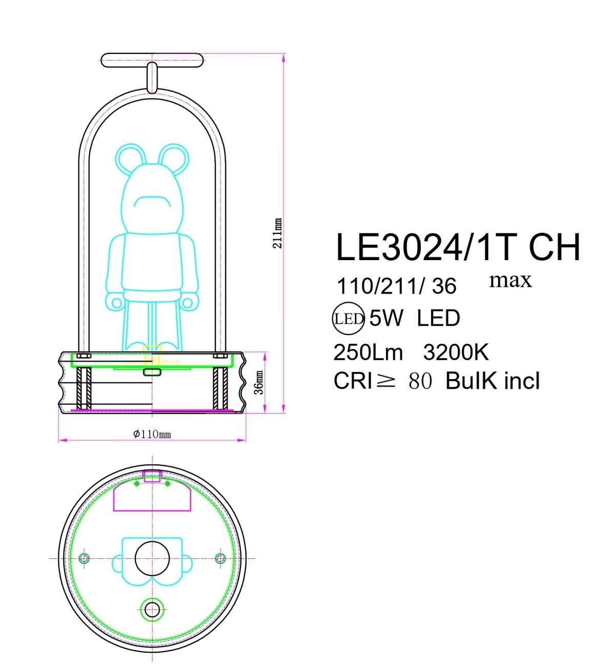 Настольная лампа joli le3024/1t ch