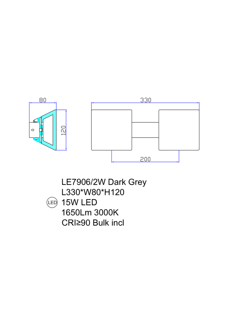 Бра tina le7906/2w dark grey