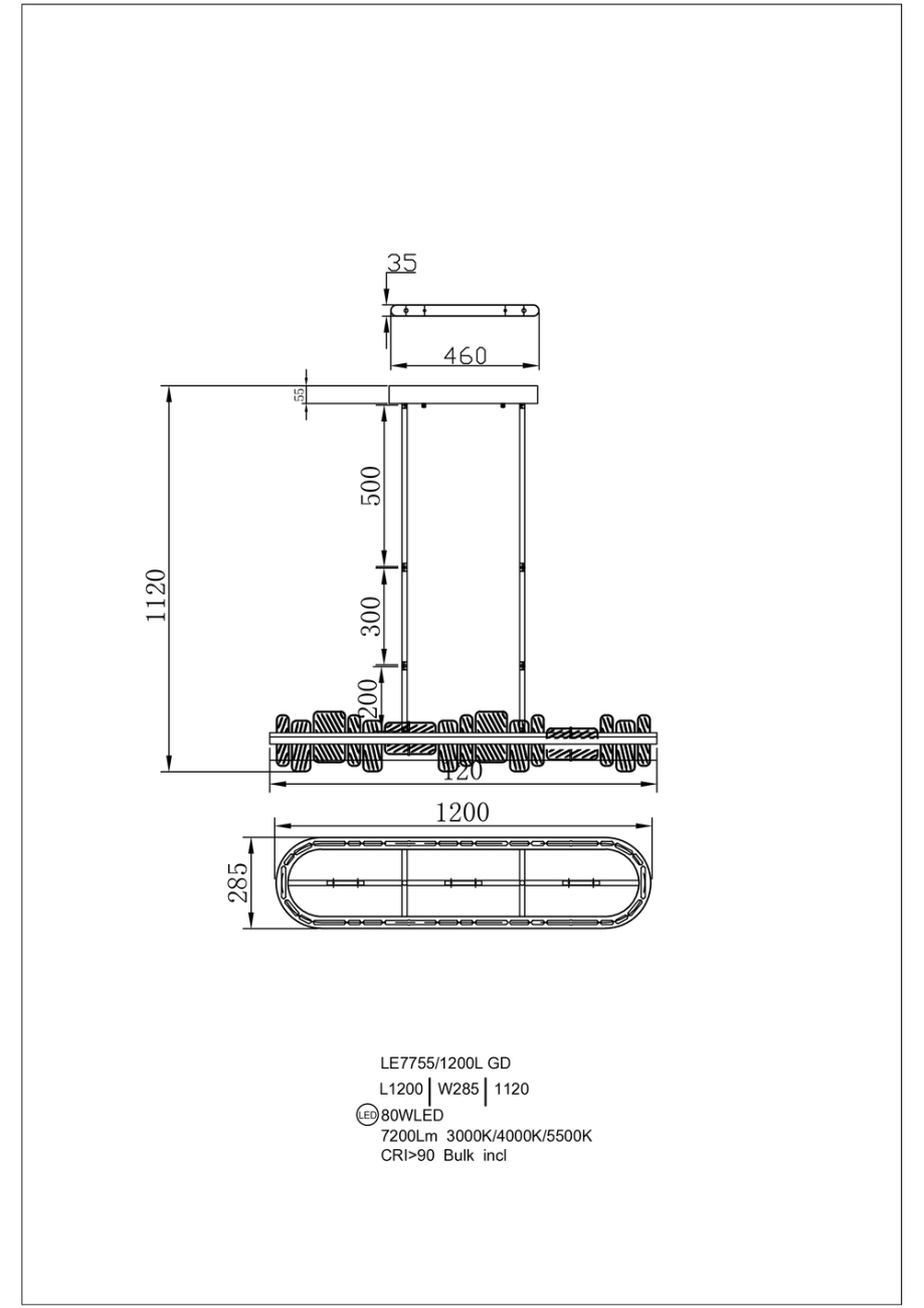 Подвесная люстра ailani le7755/1200l gd