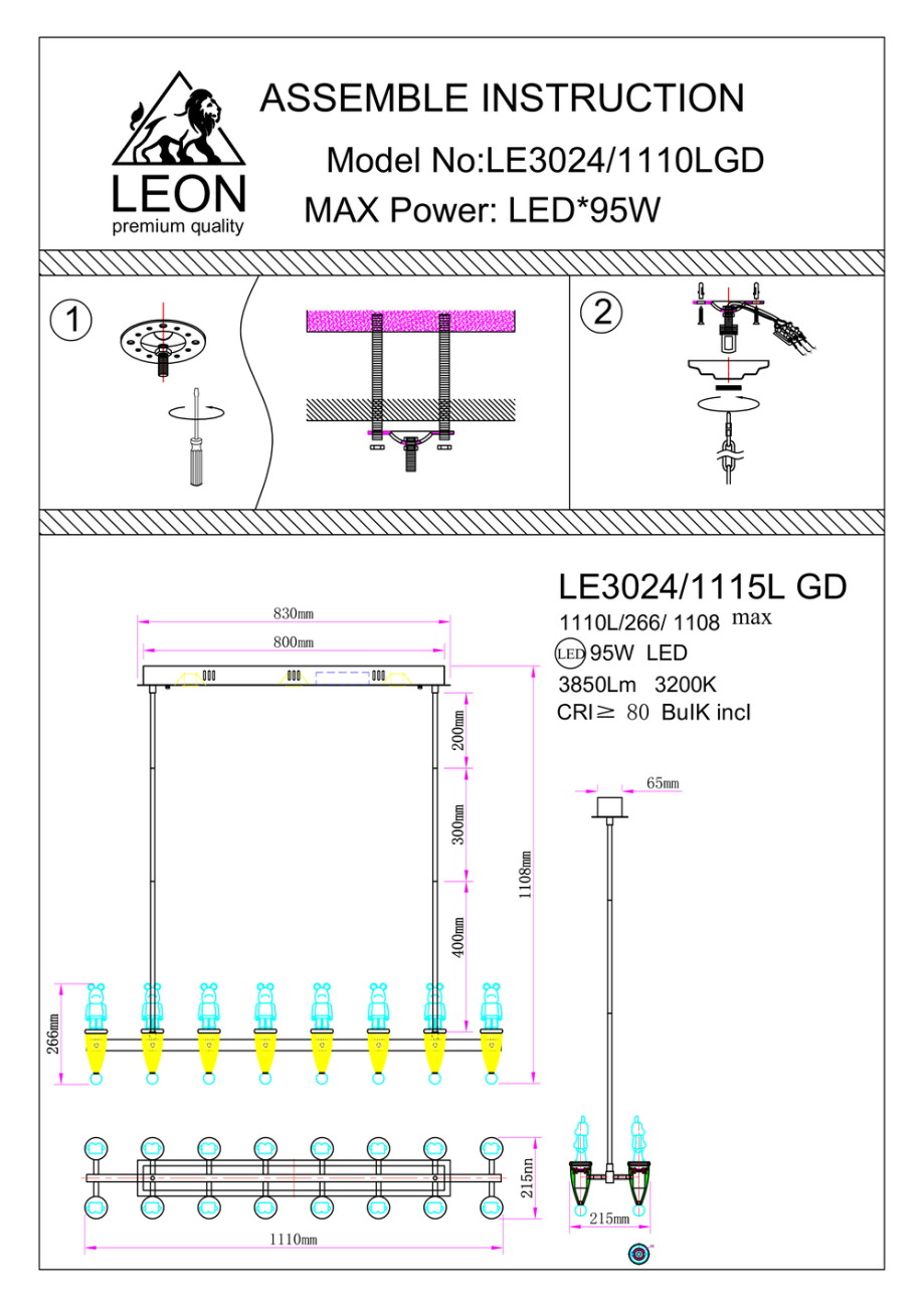 Подвесная люстра joli le3024/1110l gd