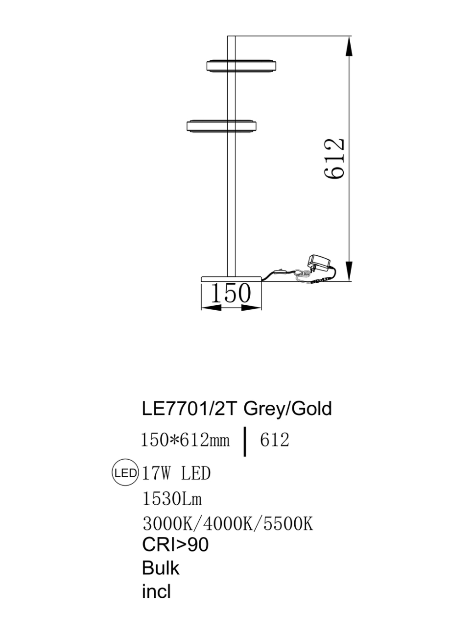 Настольная лампа theona le7701/2t grey/gold