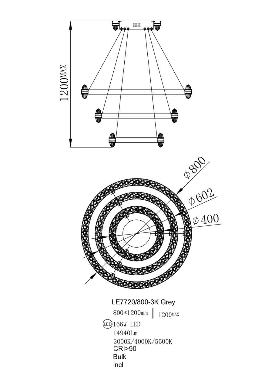 Подвесная люстра michel le7720/800-3k black chrome