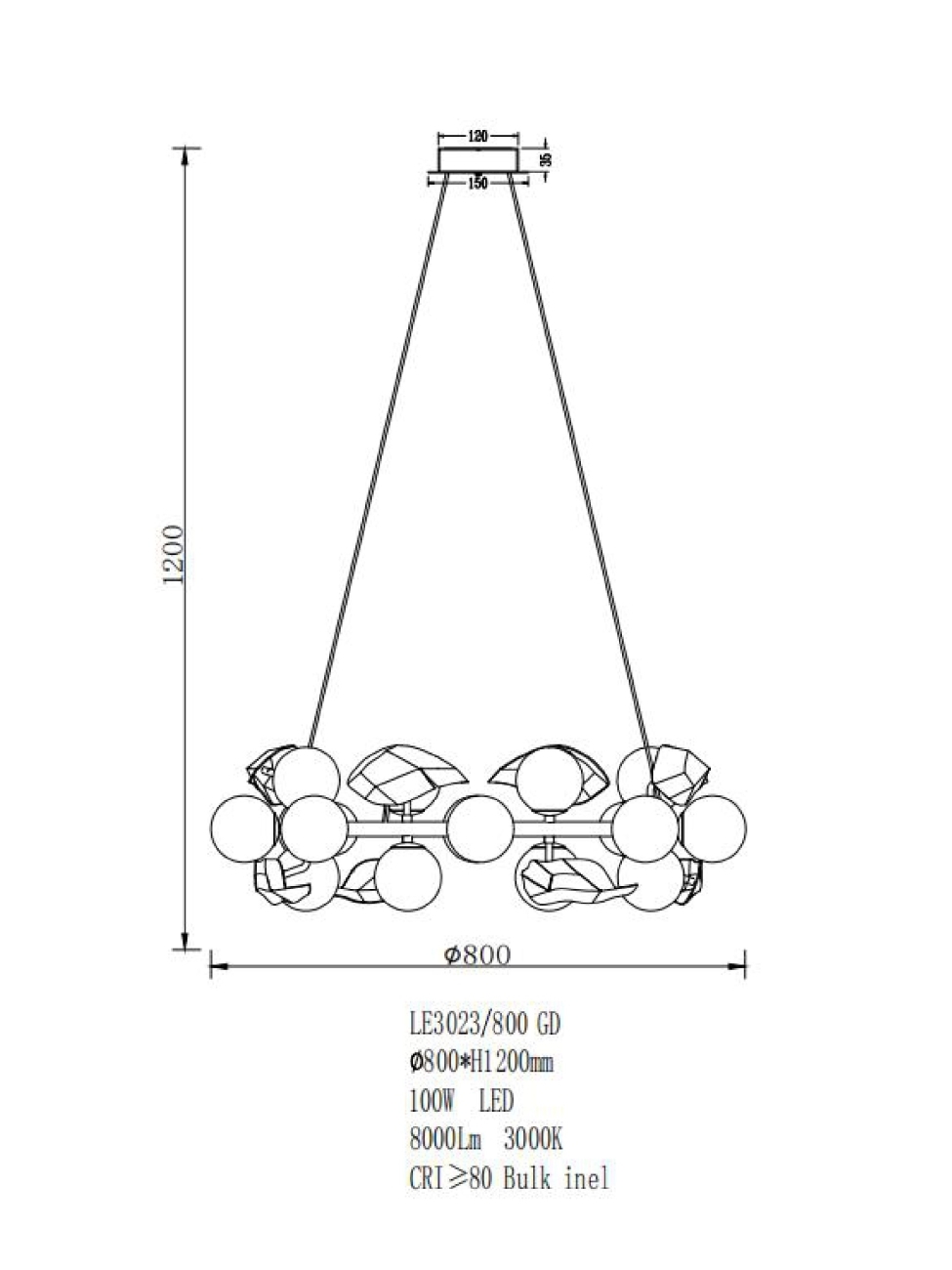 Подвесная люстра emilie le3023/800 gd