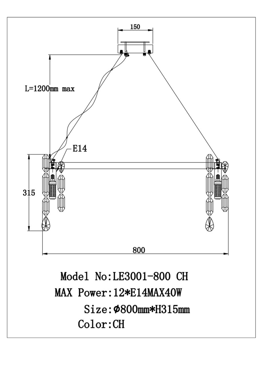 Подвесная люстра elien le3001/800 ch