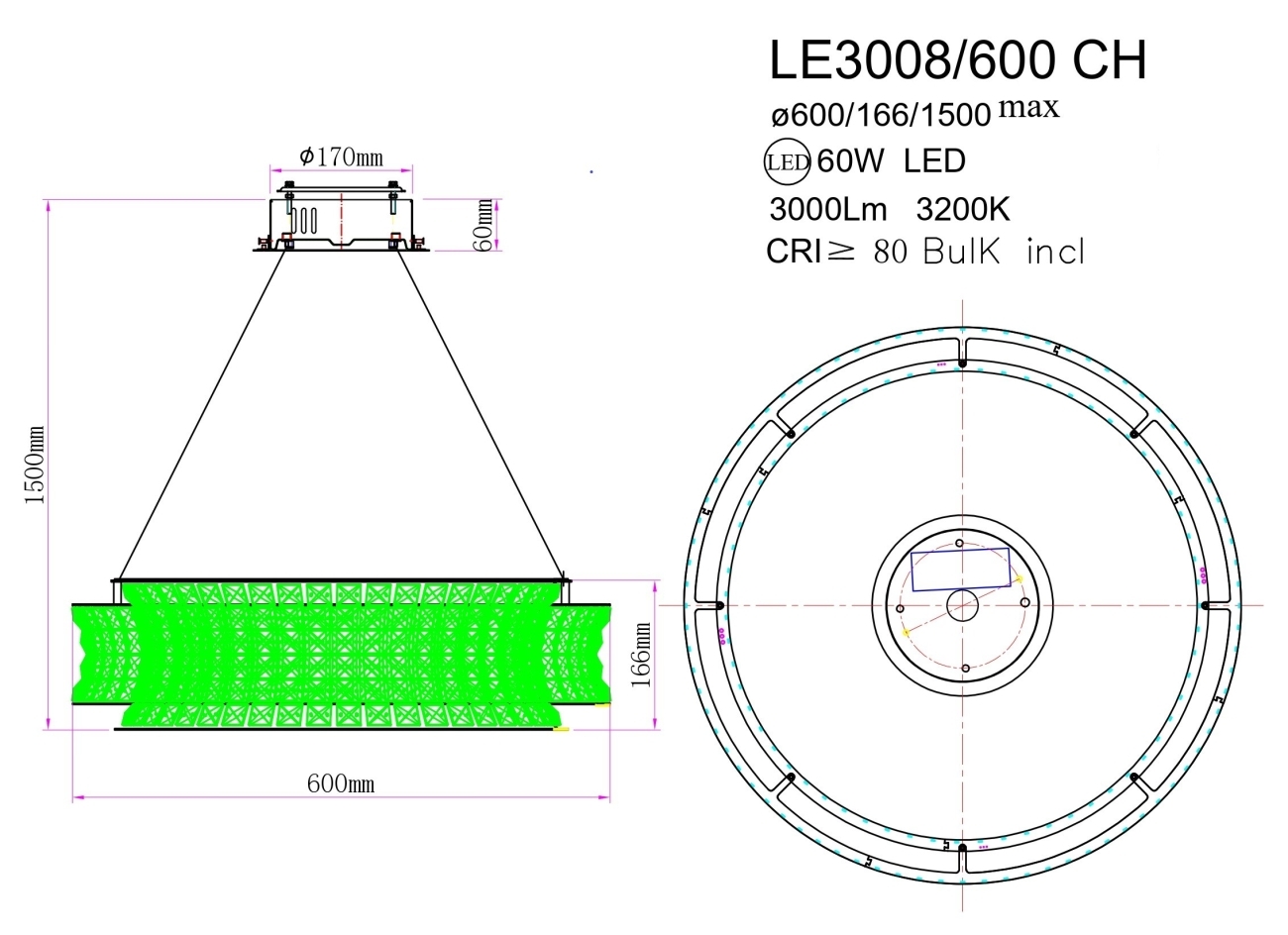 Подвесная люстра aurelie le3008/600 ch