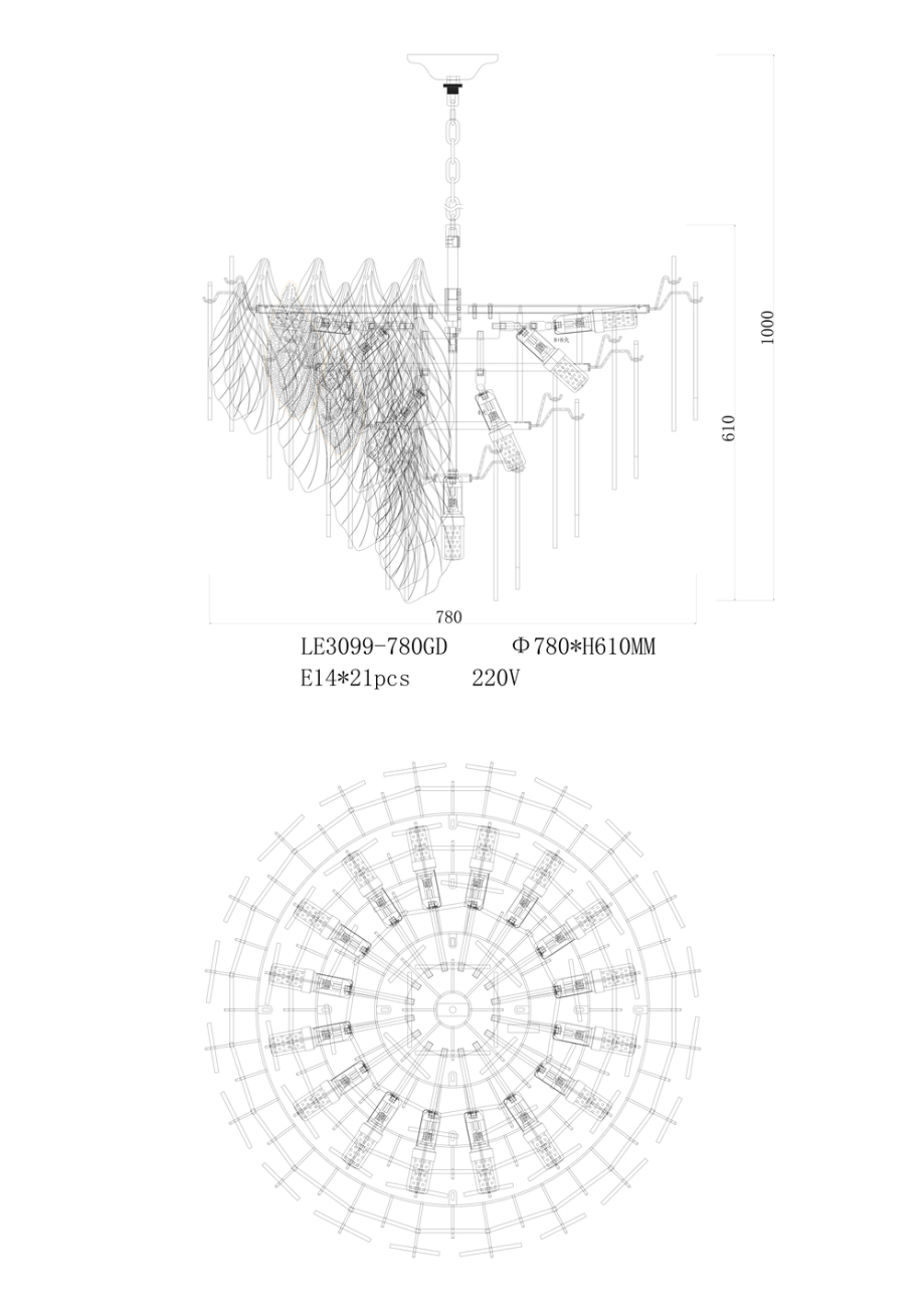 Подвесная люстра adele le3009/780 gd