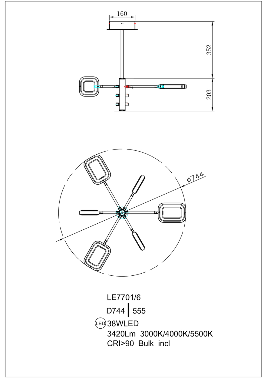 Подвесная люстра theona le7701/6g gold