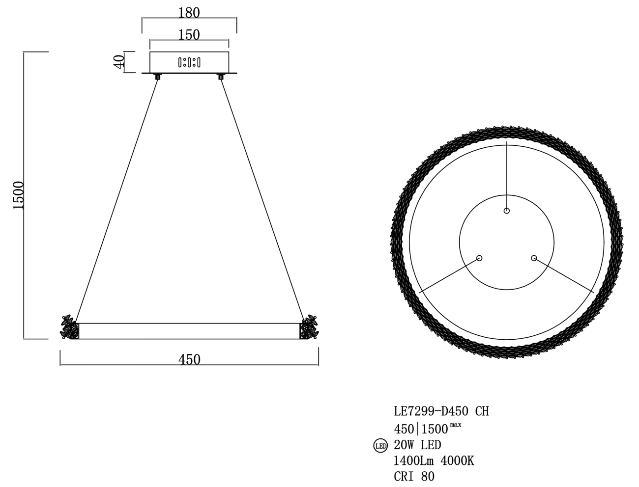 Подвесная люстра yvet le7299-d450 ch