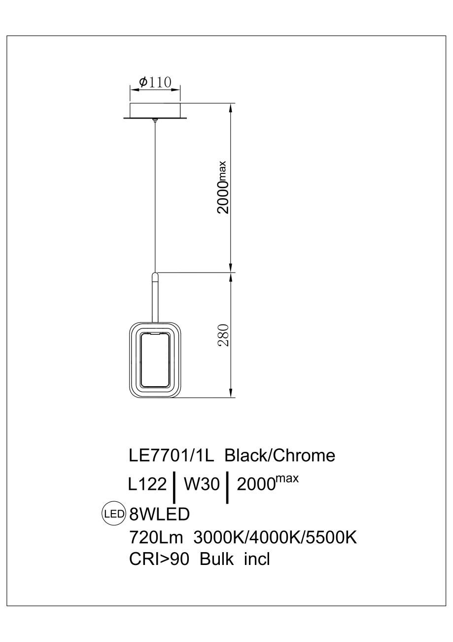 Подвесной светильник theona le7701/1l black chrome
