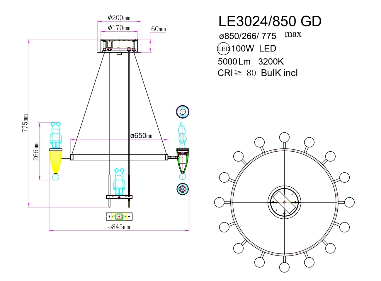 Подвесная люстра joli le3024/850 gd