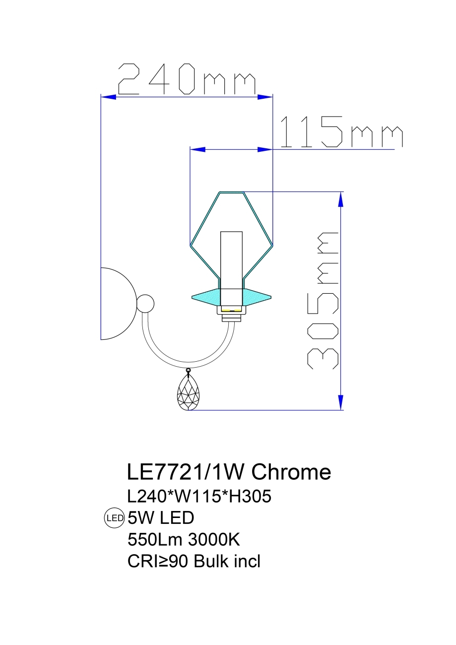 Бра therese le7721/1w chrome