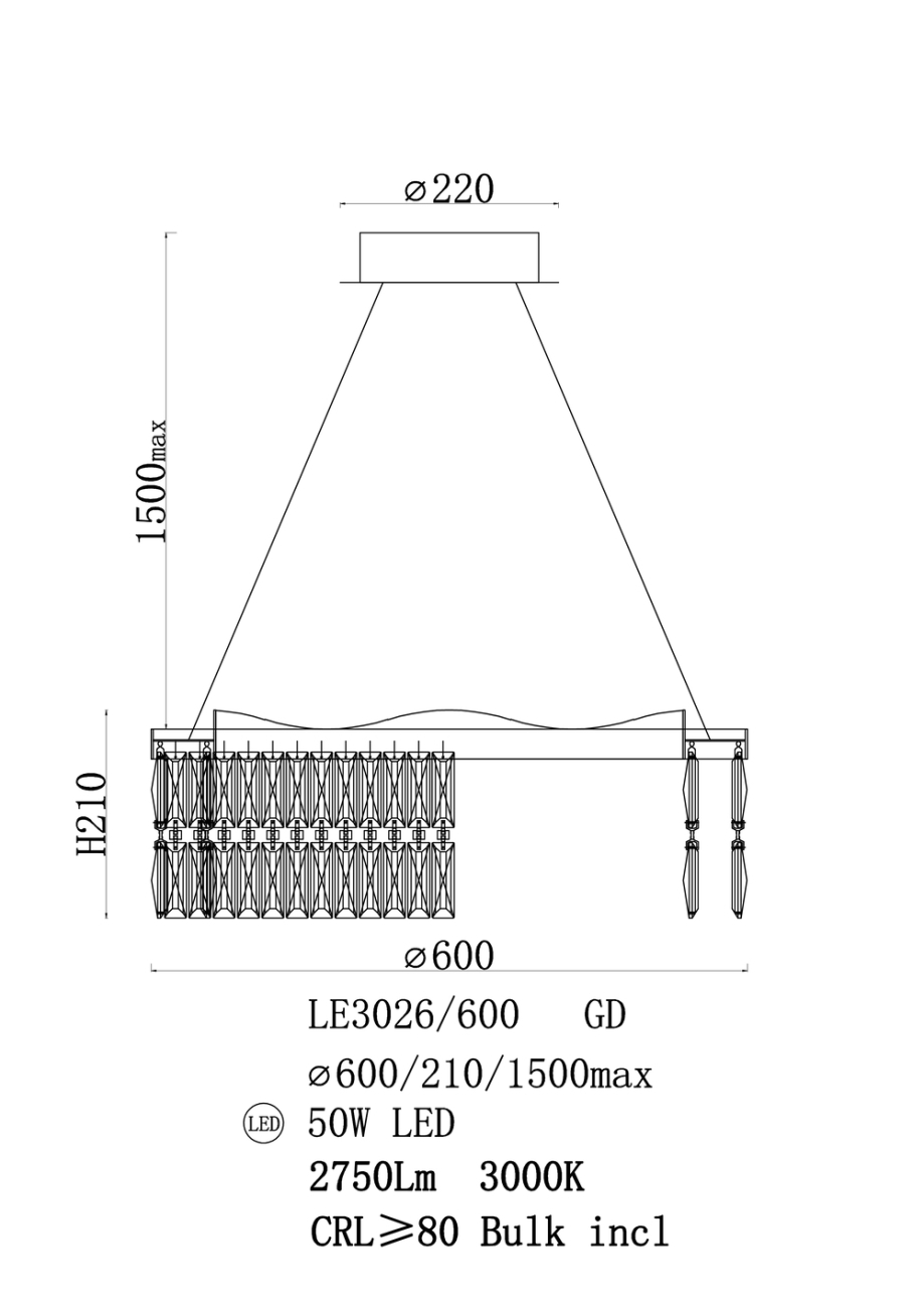Подвесная люстра milana le3026/600 gd