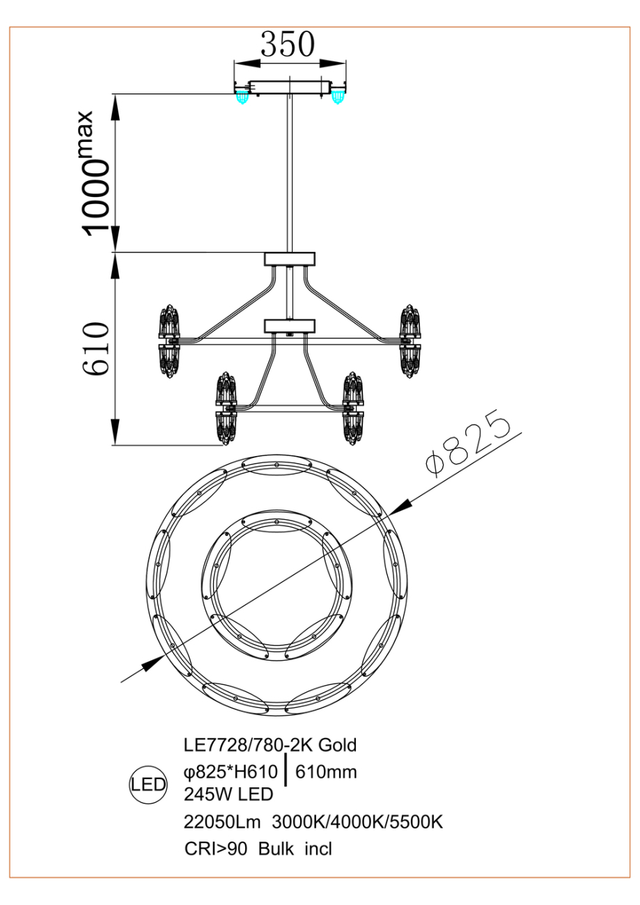 Подвесная люстра lara le7728/780-2k gold