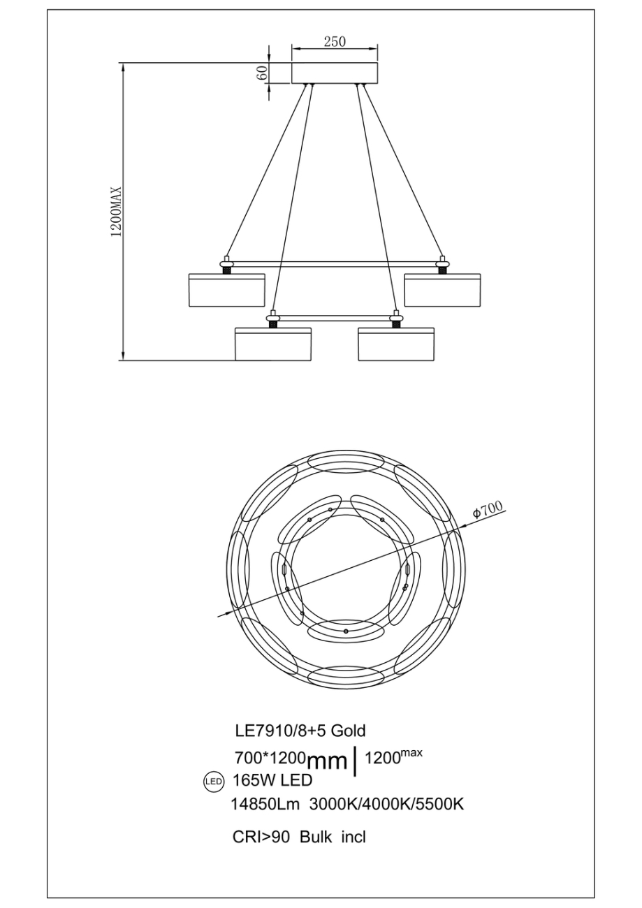 Подвесная люстра indiana le7910/8+5 gold
