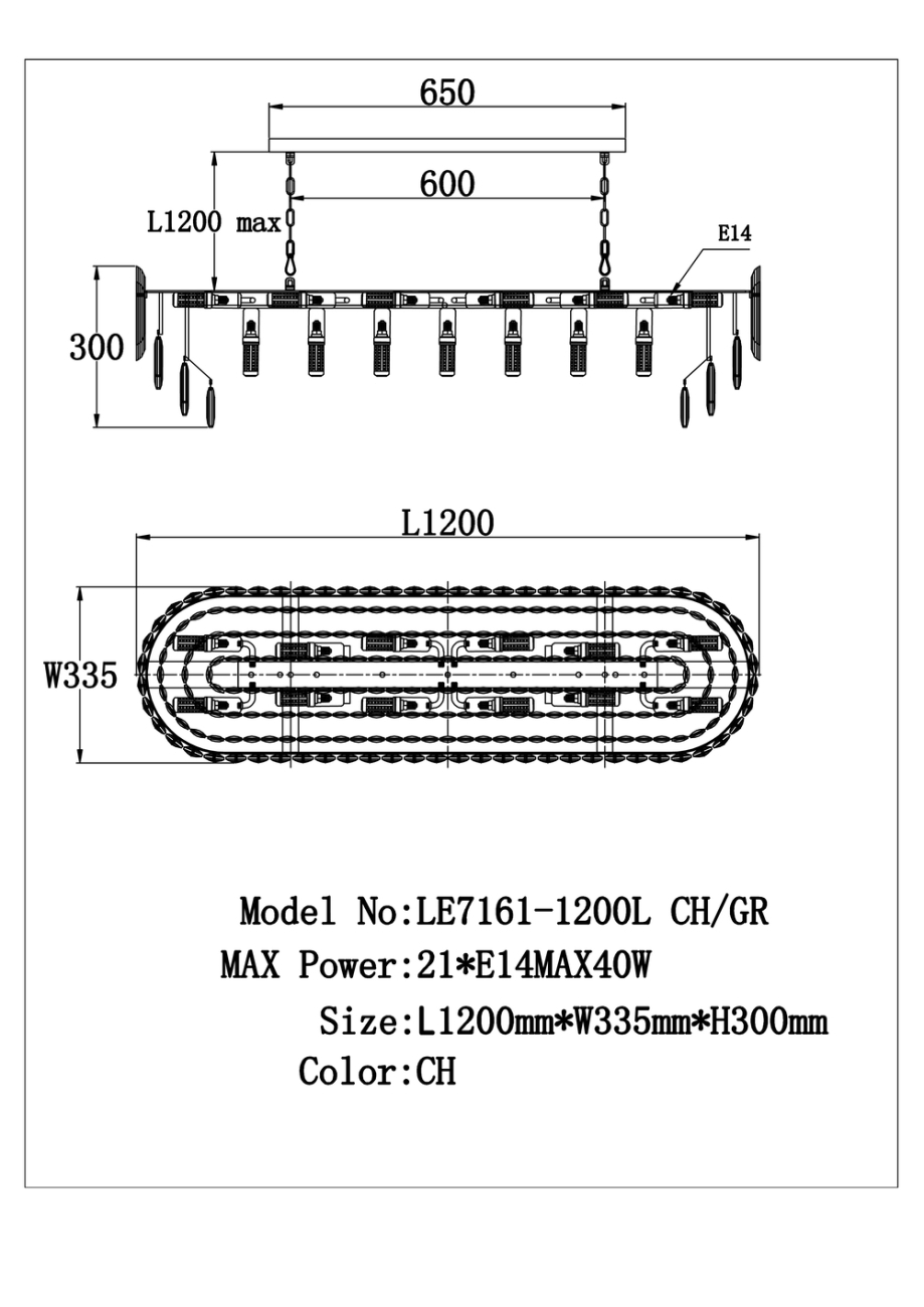 Подвесная люстра jacqueline le7161/1200l ch/gr