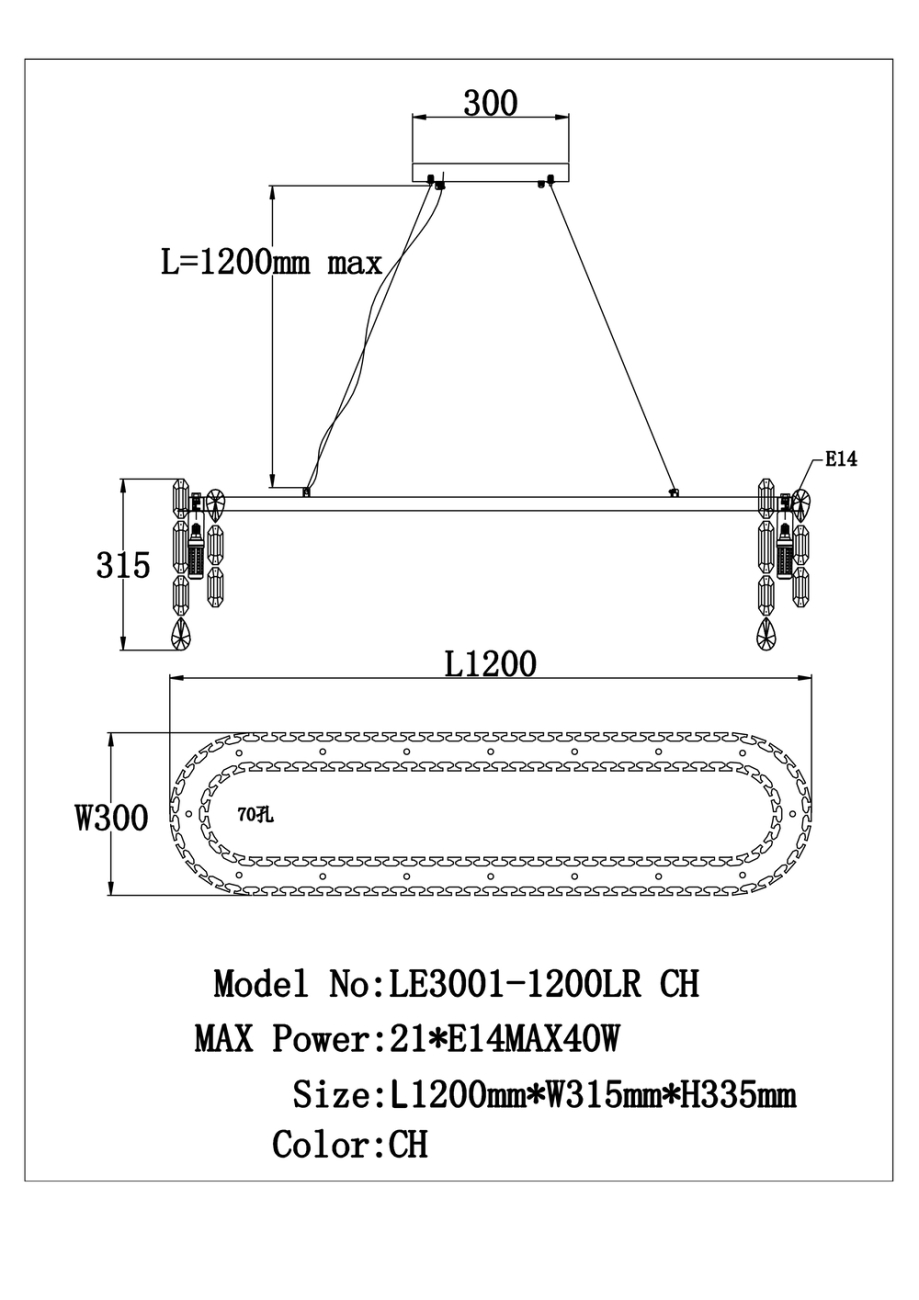 Подвесная люстра elien le3001/1200lr ch