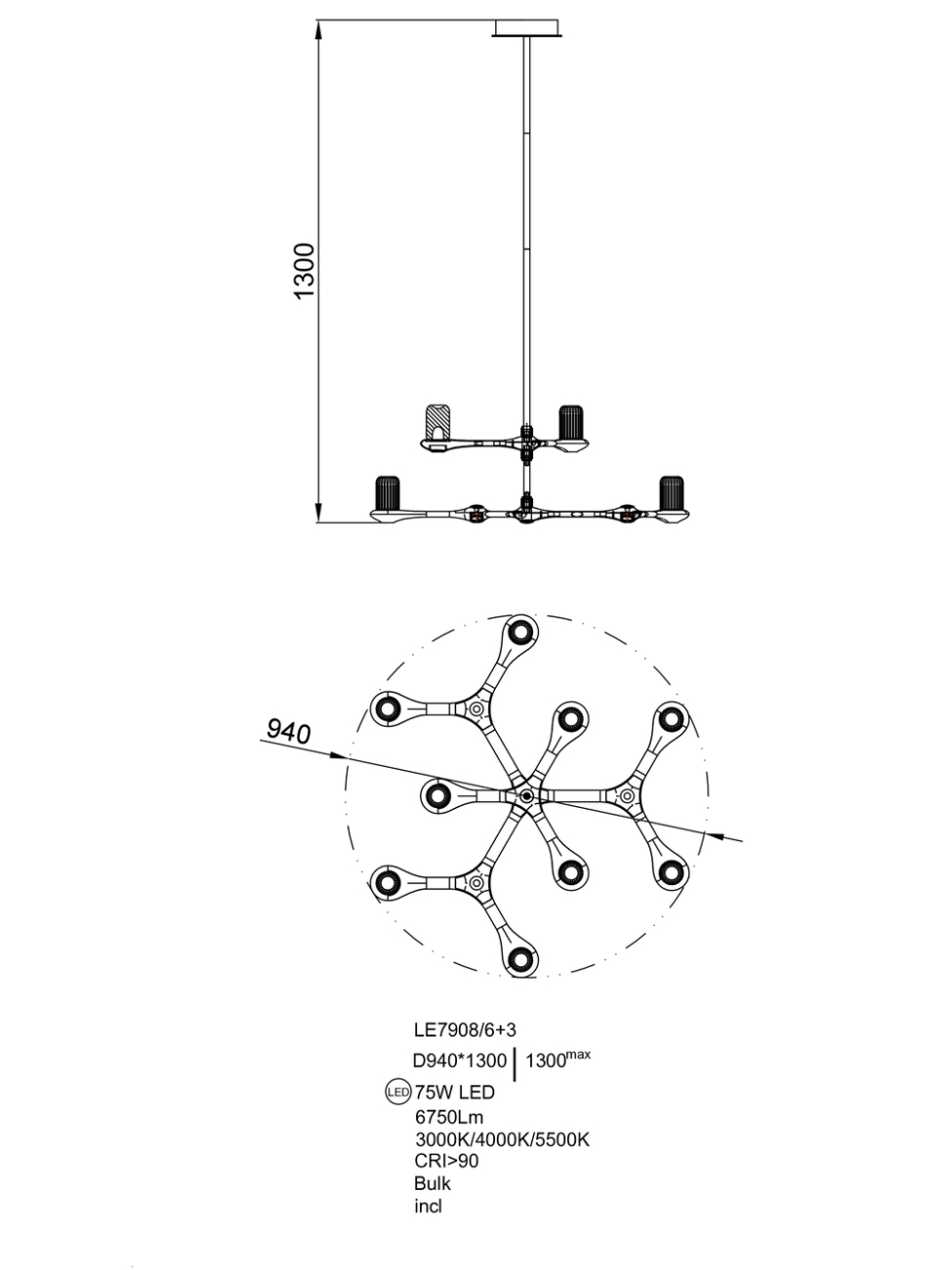 Подвесная люстра barbara le7908/6+3 gold