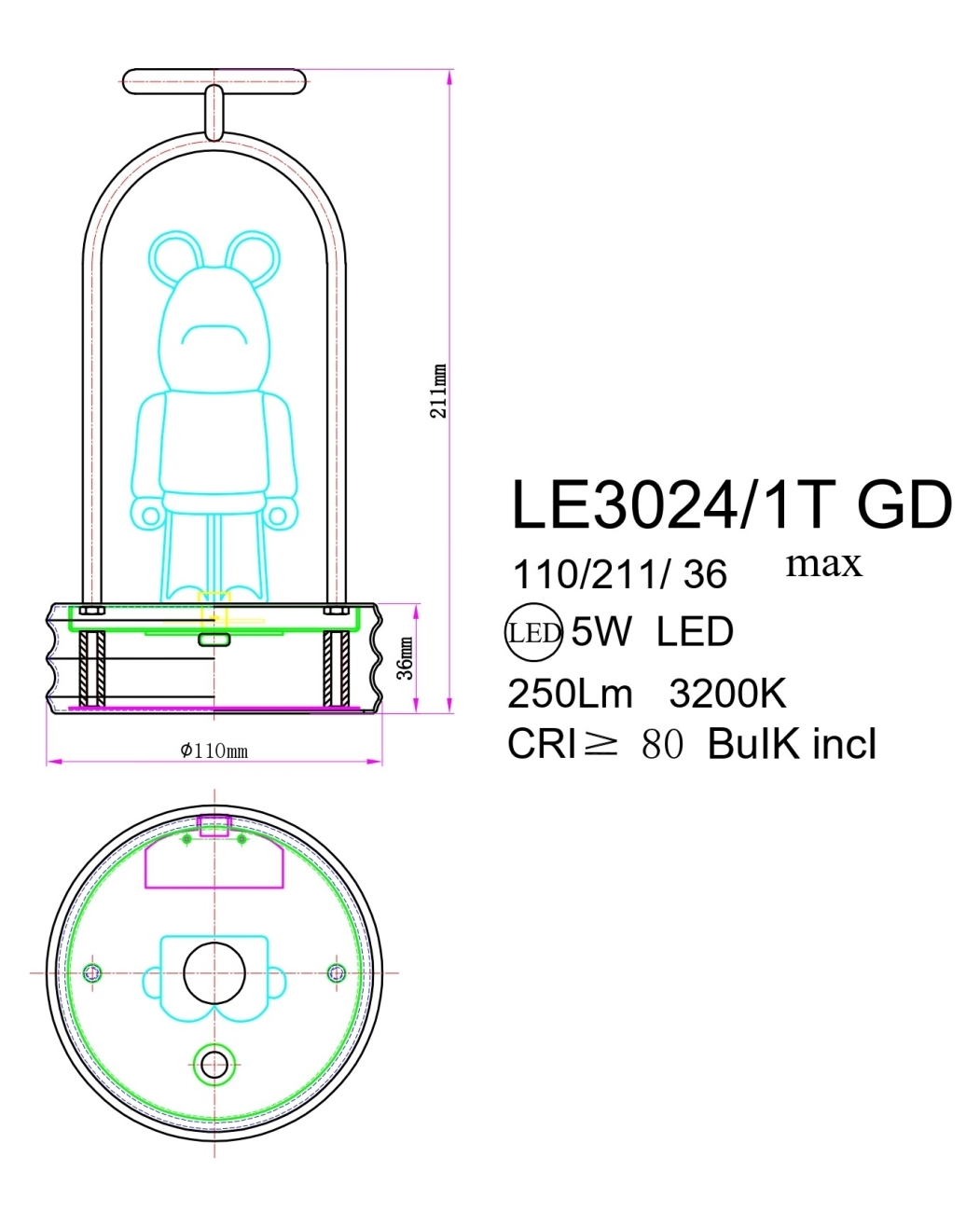Настольная лампа joli le3024/1t gd