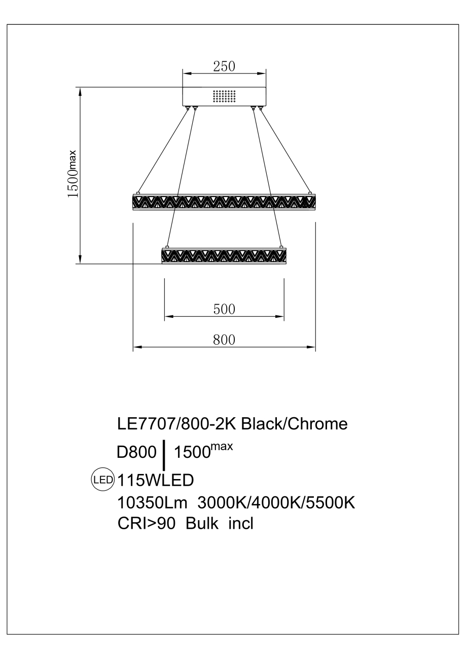 Подвесная люстра aida le7707/800-2k black chrome