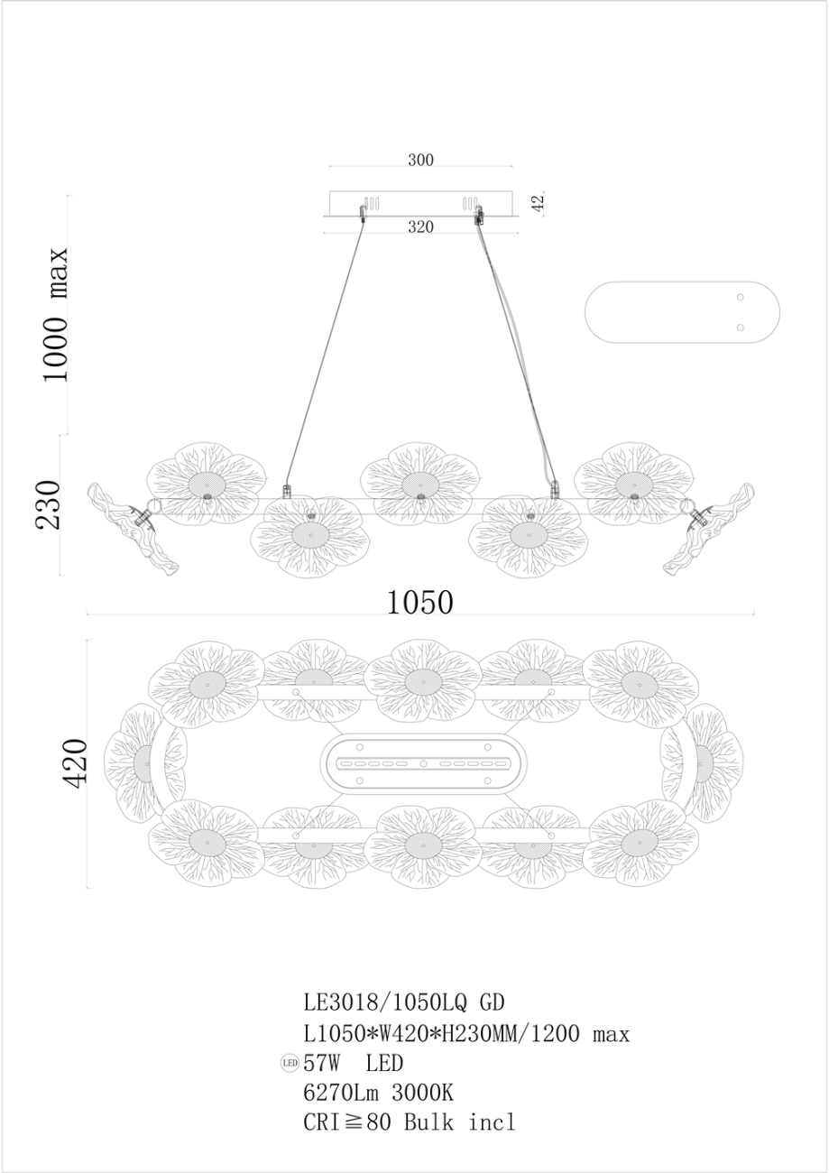 Подвесная люстра violetta le3018/1050lq gd
