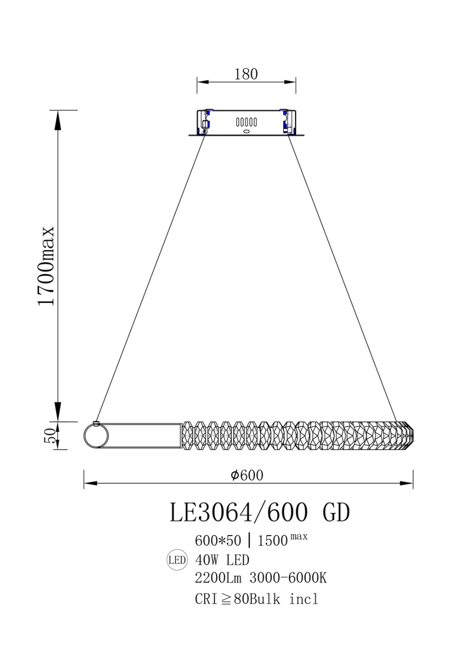 Подвесная люстра tesla le3064/600 gd