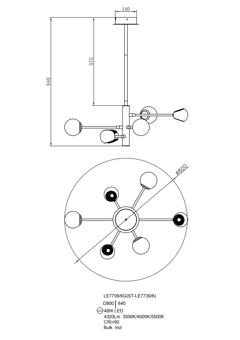 Подвесная люстра lilith le7709/6g black chrome