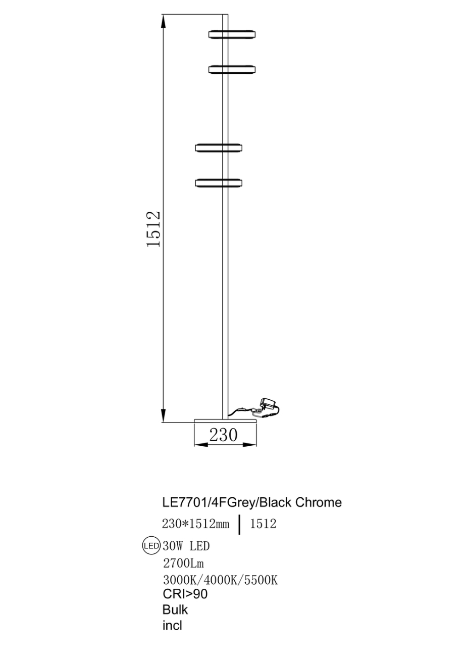 Торшер theona le7701/4f grey/black chrome