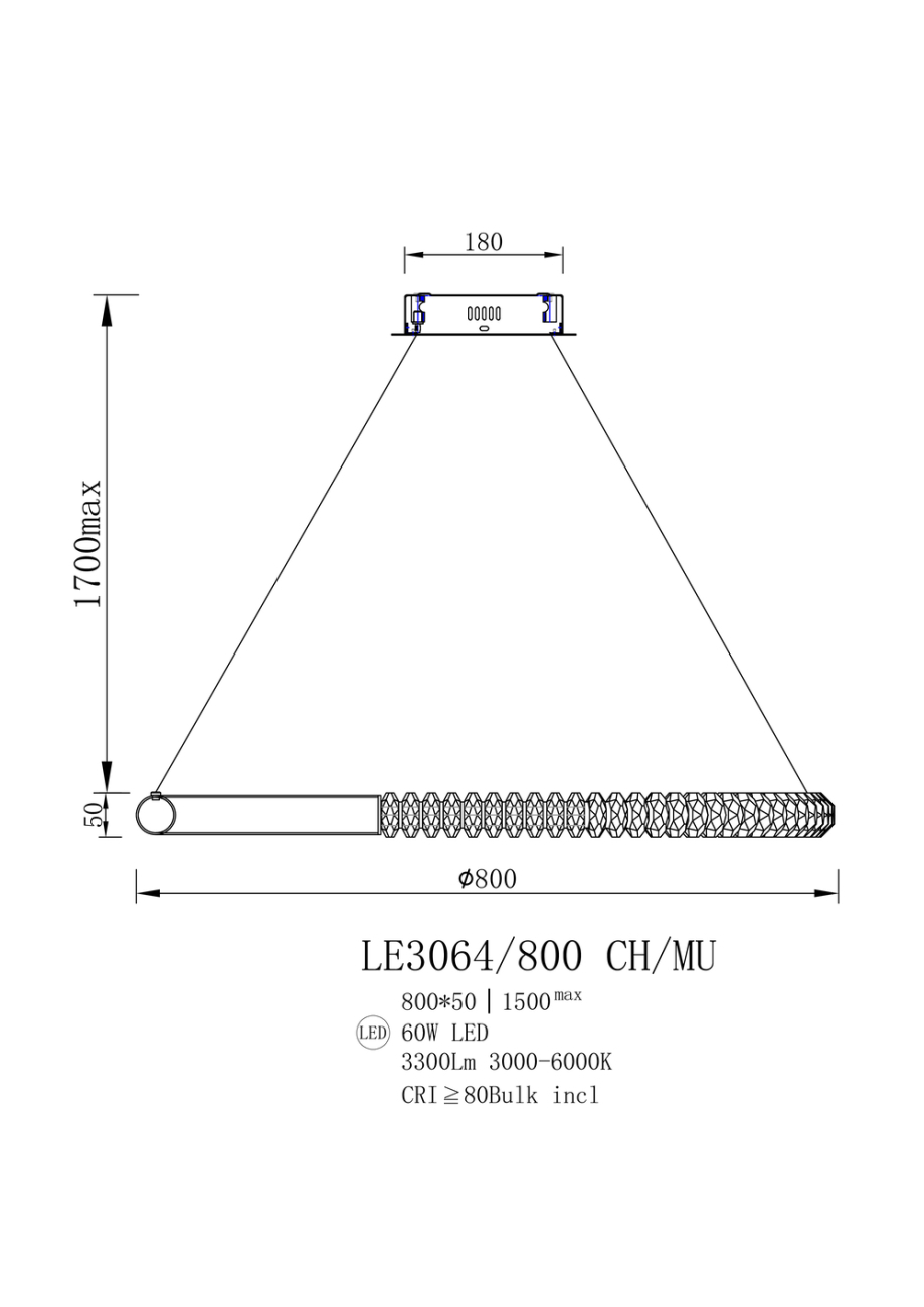 Подвесная люстра tesla le3064/800 ch/mu