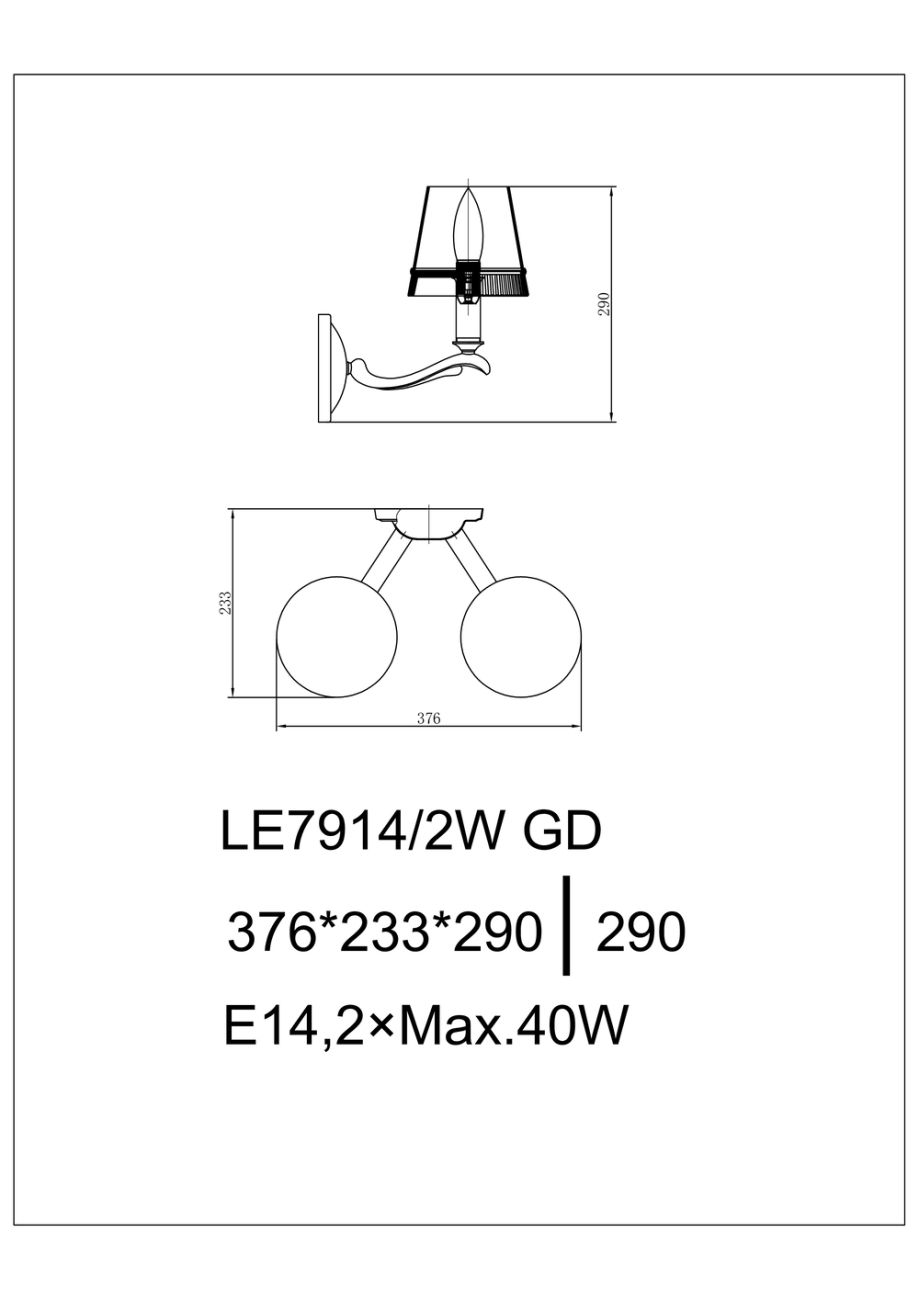 Бра ester le7914/2w gd