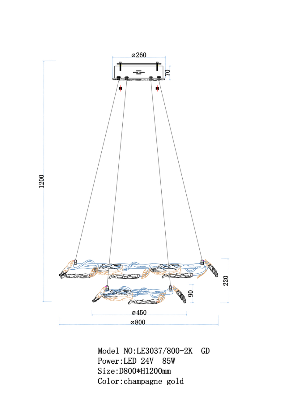 Подвесная люстра olivia le3037/800-2k gd
