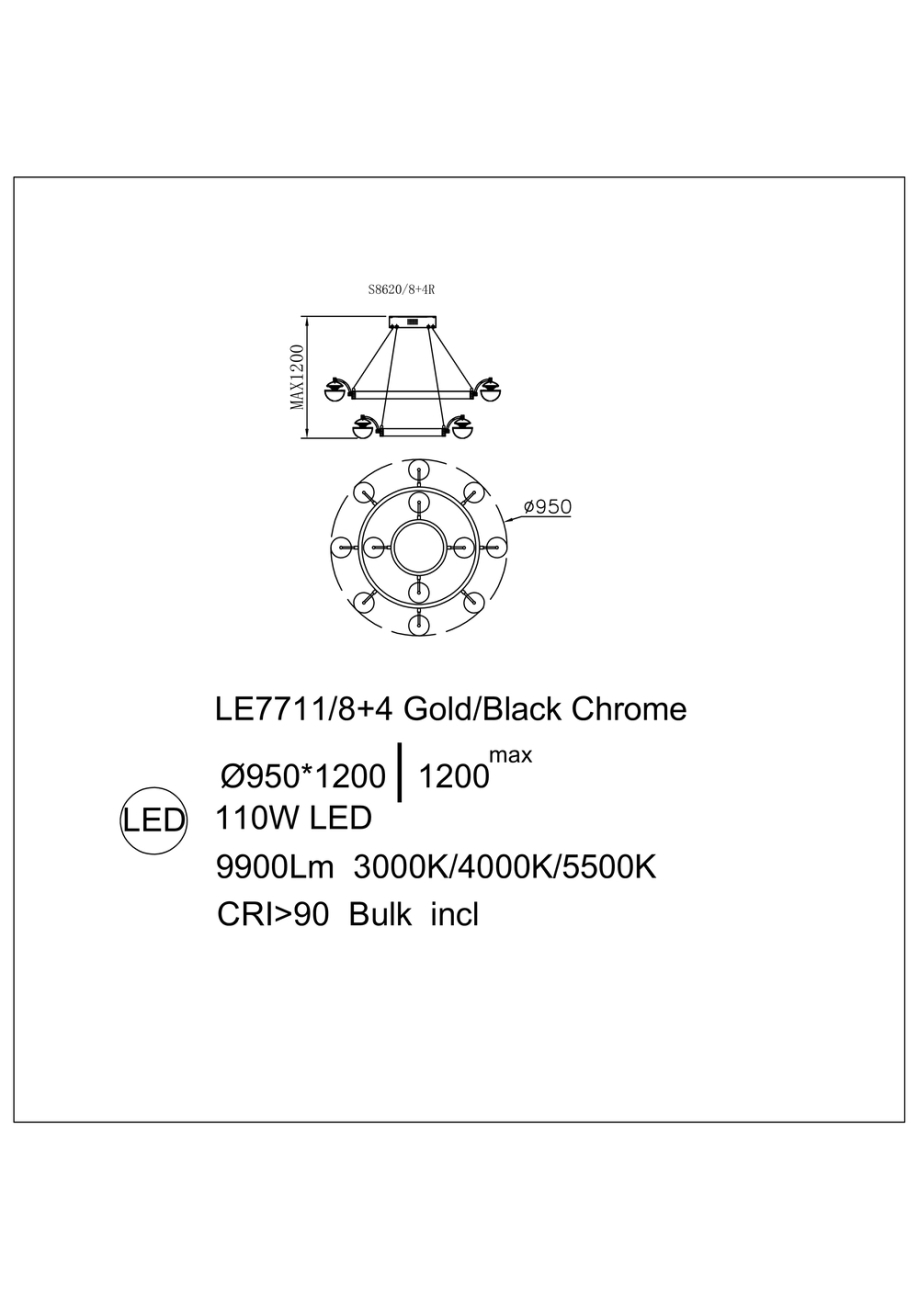 Подвесная люстра jelly le7711/8+4 gold/black chrome