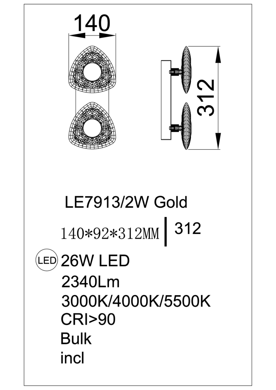 Бра iris le7913/2w gold