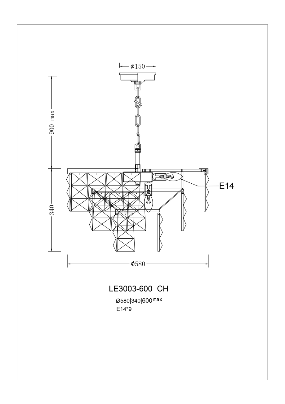Подвесная люстра cristal le3003/600 ch