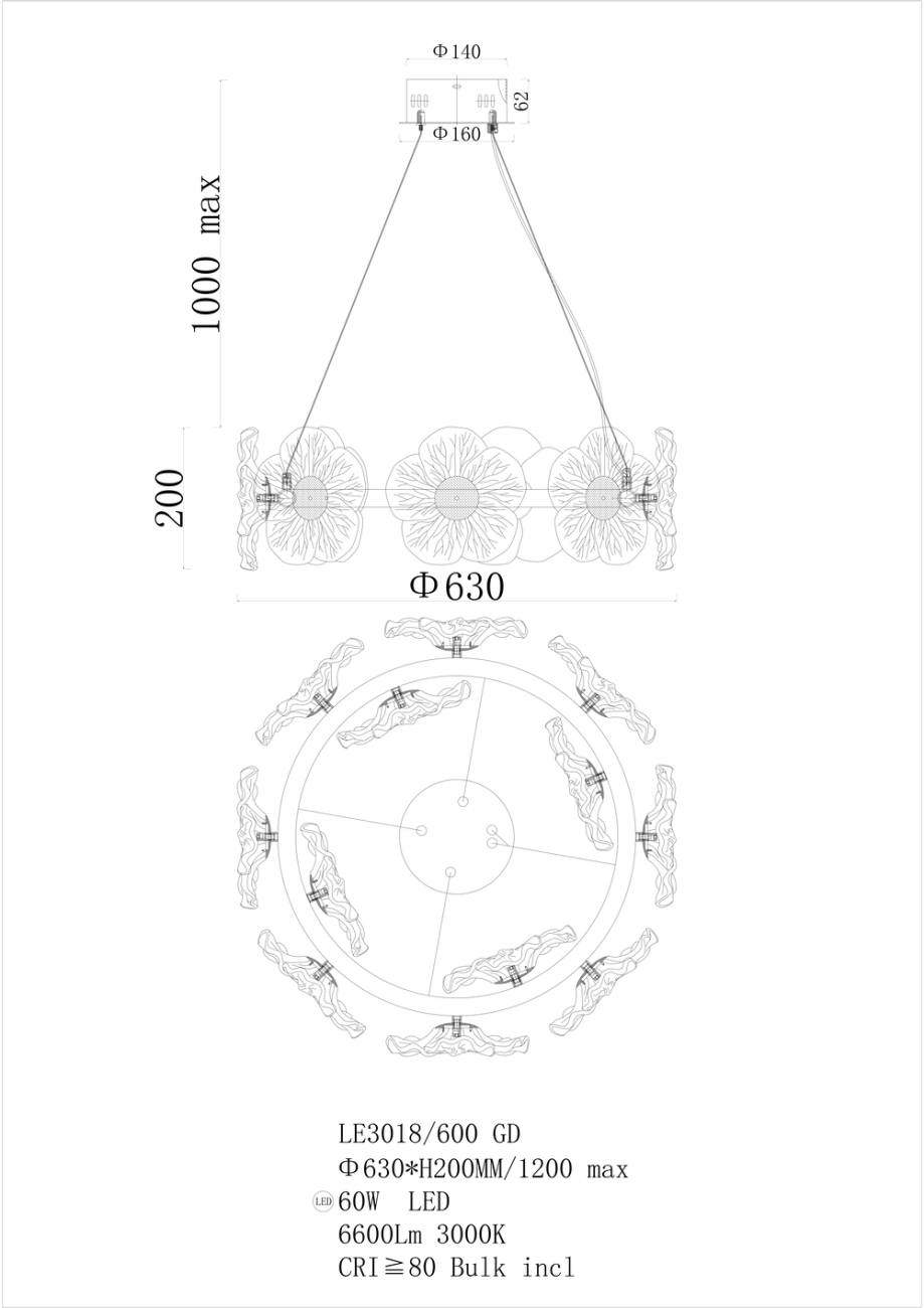 Подвесная люстра violetta le3018/600 gd